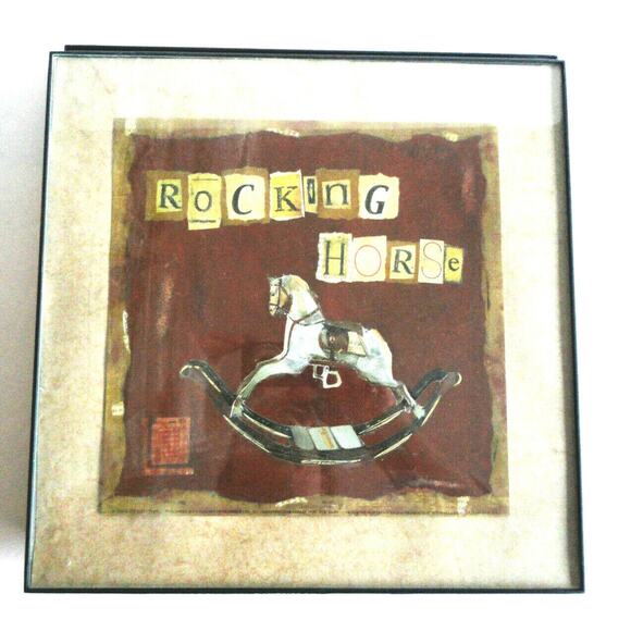 Set (4) Framed Art Boys Room Airplane Rocking Horse Red Wagon Tricycle Nursery - Picture 5 of 7